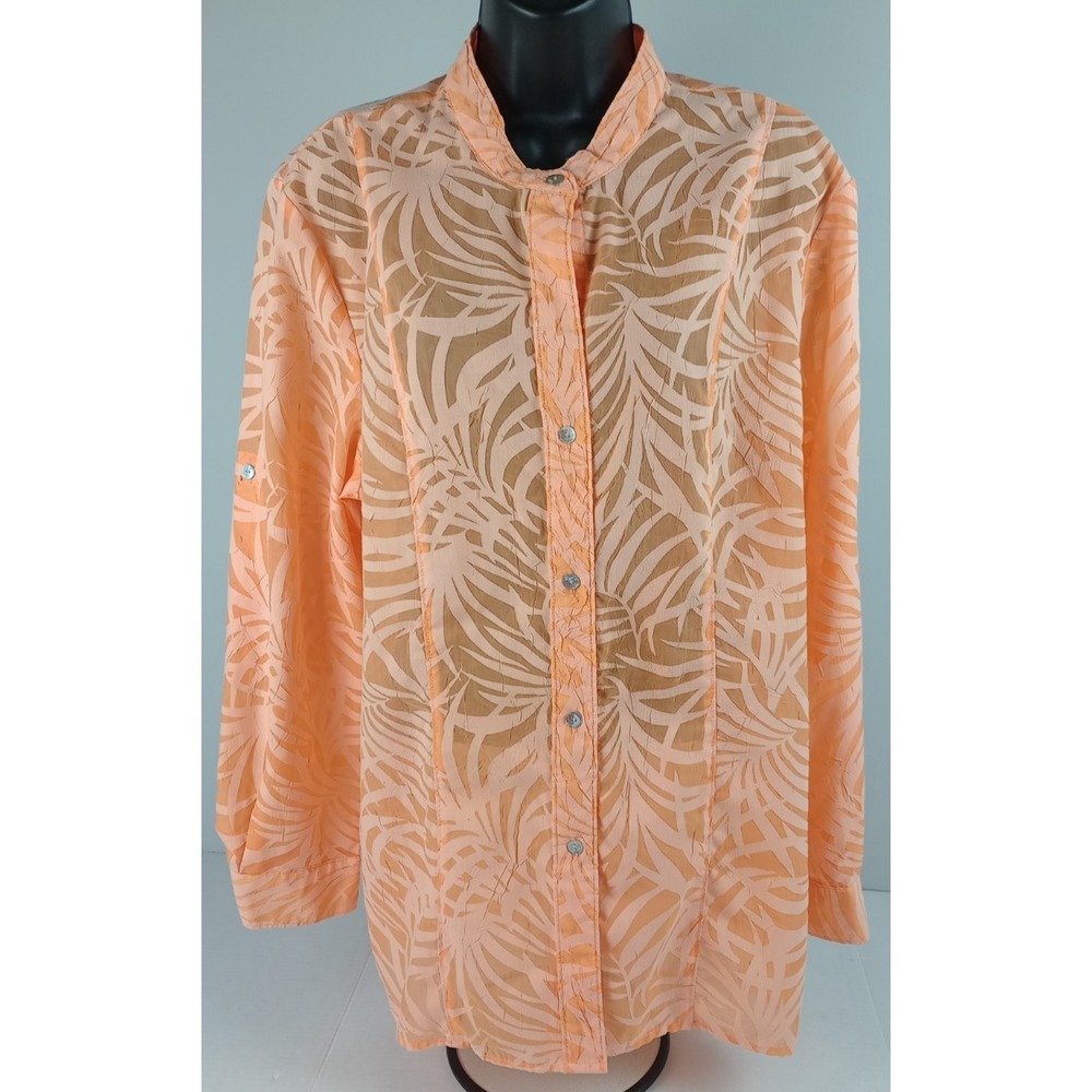 Hearts of Palm Women's 16 Peach Orange Shear Long Sleeve Button Up Blouse